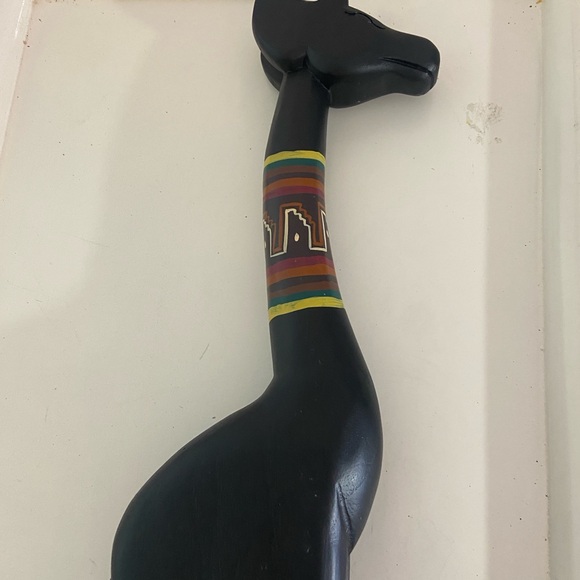 Black Wooden Giraffe Sculpture with Colorful Accents
H 21.5”.  X.  2”. X. 4”. - Picture 3 of 11